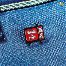 Load image into Gallery viewer, Netflix & Chill Metallic Lapel Pin